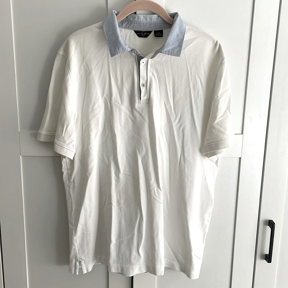 Black Brown 1826 men’s white polo shirt with blue collar
